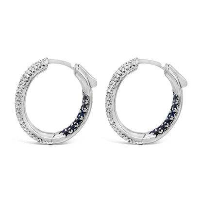 Round Diamond & Blue Sapphire Hoop Earrings