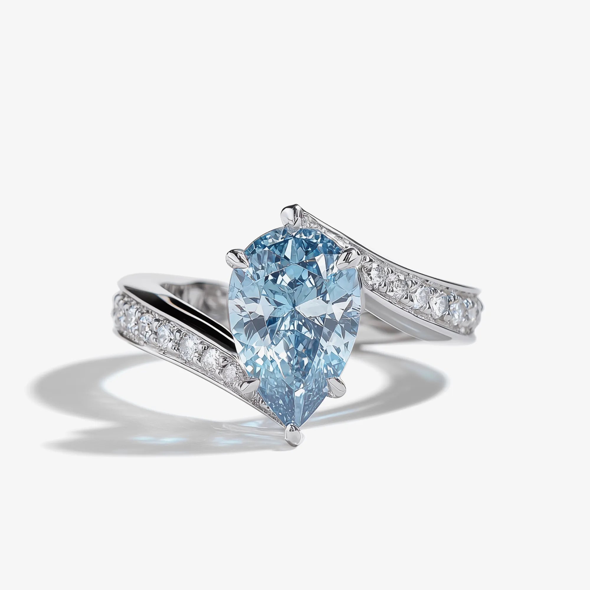 Blue Noon Twisted Beam Pear Cut Diamond Ring