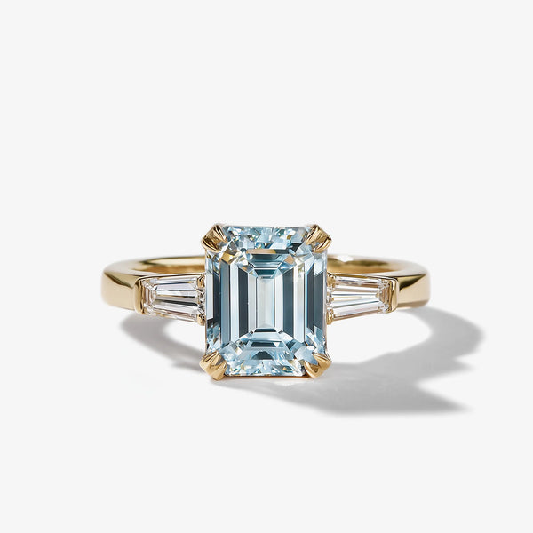 Blue Noon Three-stone Emerald Diamond Ring
