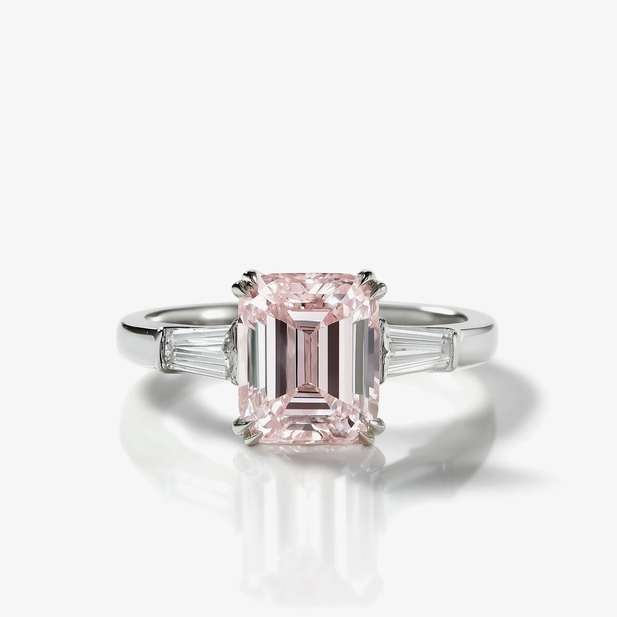 Blush of Dawn Three-stone Emerald Diamond Ring