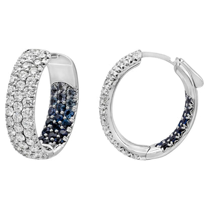 Round Diamond & Blue Sapphire Hoop Earrings