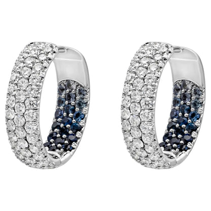 Round Diamond & Blue Sapphire Hoop Earrings