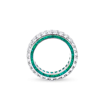 White Diamond and Emerald Eternity Band Ring