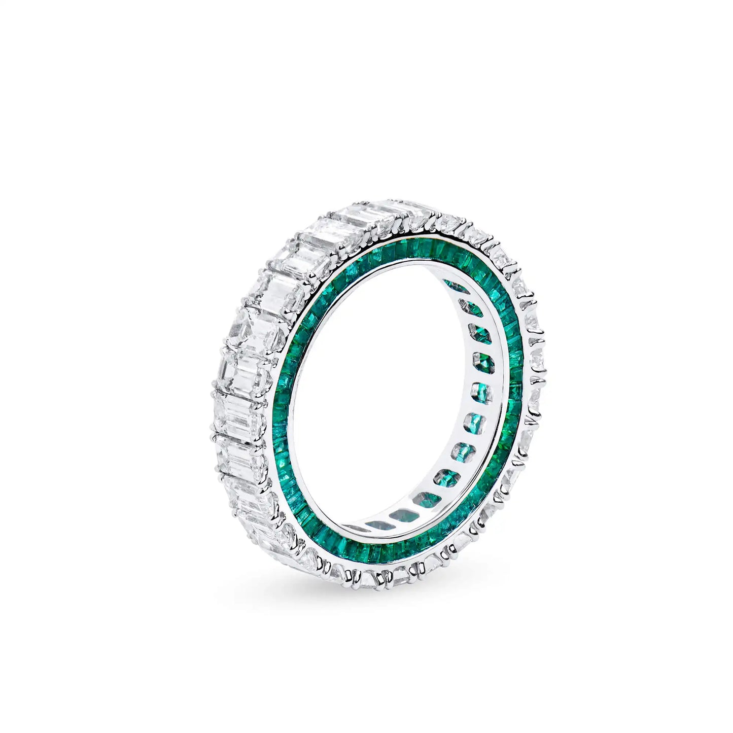 White Diamond and Emerald Eternity Band Ring